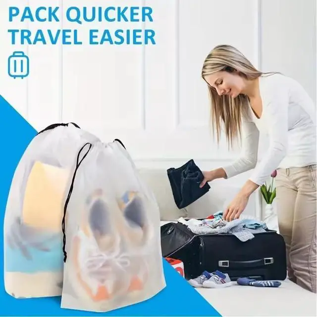 Alt view image 3 of 4 - 5PCS Portable Shoe Drawstring Storage Bag for Sundries Travel, Makeup Bag, Waterproof Transparent Plastic Storage Bag