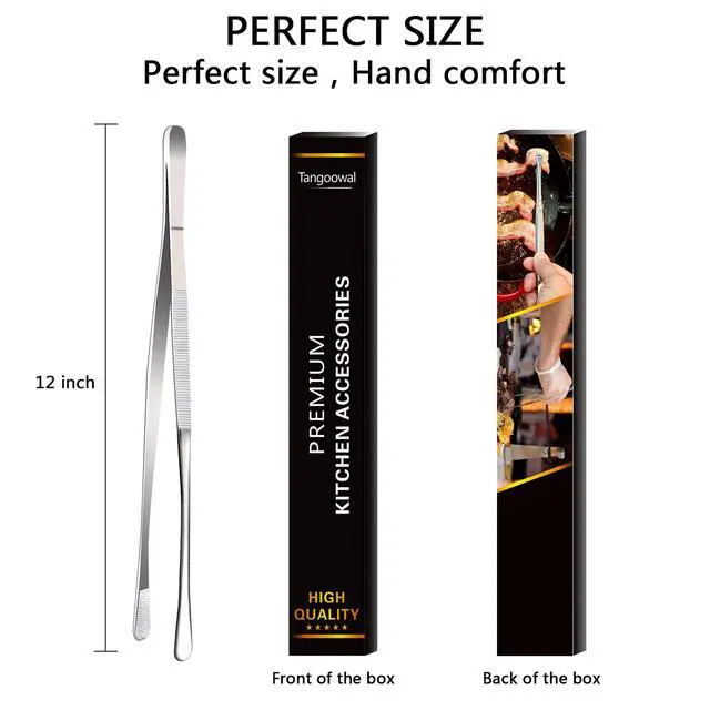 Alt view image 6 of 6 - 12-Inch Professional Kitchen & Cooking Tweezers Tongs - Stainless Steel Long Tweezer Tongs - BBQ,Plating,Multi-use