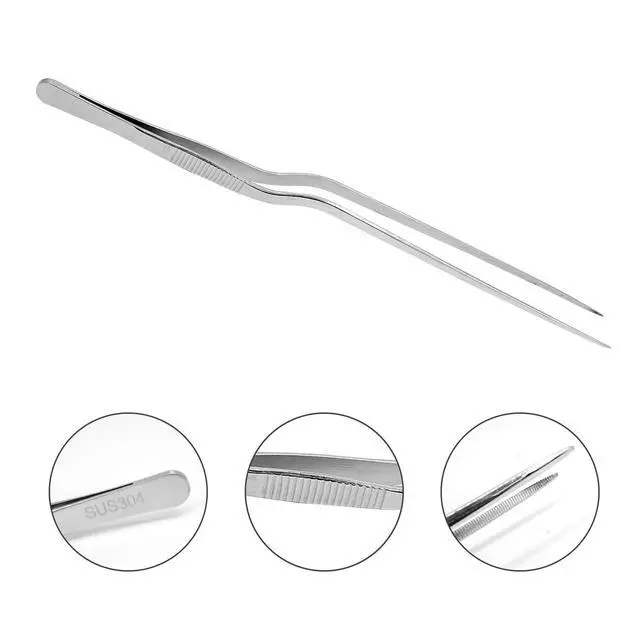 Alt view image 2 of 7 - 3 Pack Stainless Steel Offset Tweezer Culinary, 12" 8" 6" Kitchen Tweezers for Cooking, Chefs Precision Tweezers for Cooking