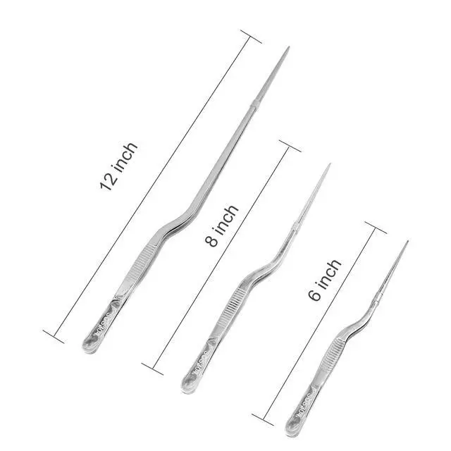 Alt view image 3 of 7 - 3 Pack Stainless Steel Offset Tweezer Culinary, 12" 8" 6" Kitchen Tweezers for Cooking, Chefs Precision Tweezers for Cooking