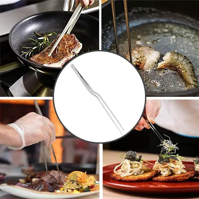 Alt view image 6 of 7 - 3 Pack Stainless Steel Offset Tweezer Culinary, 12" 8" 6" Kitchen Tweezers for Cooking, Chefs Precision Tweezers for Cooking
