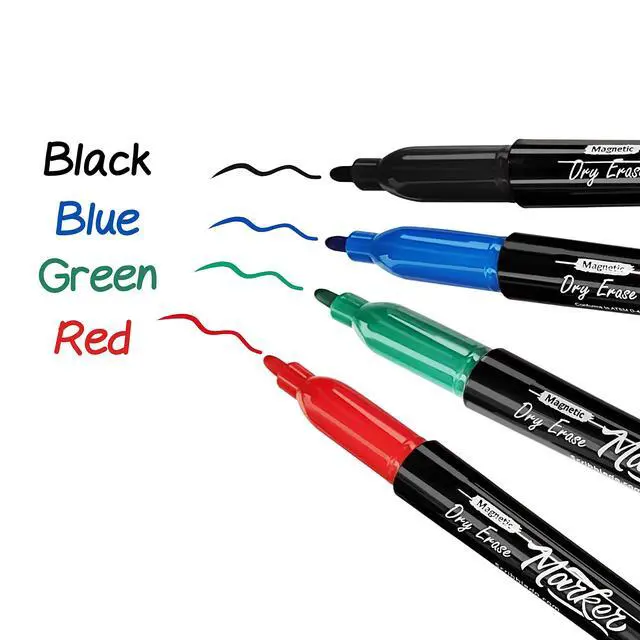 Alt view image 2 of 7 - 4 Magnetic Dry Erase Markers Fine Tip Assorted Classic Colors Low Odor Whiteboard Markers with Eraser Cap Thin Skinny White Board Markers for Adults Students Teachers Art Home & School