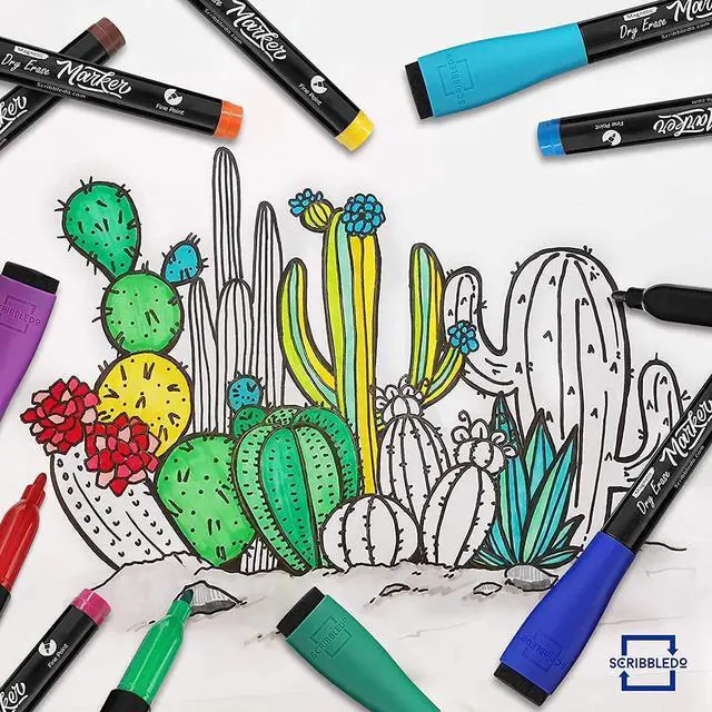 Alt view image 6 of 7 - 4 Magnetic Dry Erase Markers Fine Tip Assorted Classic Colors Low Odor Whiteboard Markers with Eraser Cap Thin Skinny White Board Markers for Adults Students Teachers Art Home & School