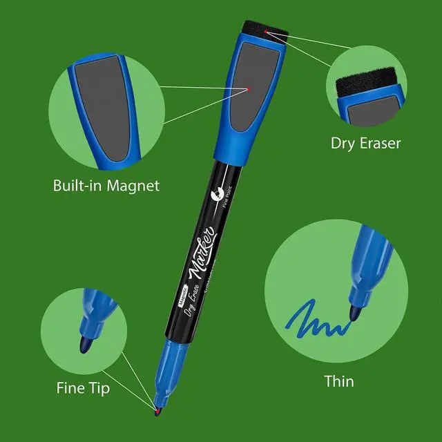 Alt view image 3 of 7 - 4 Magnetic Dry Erase Markers Fine Tip Assorted Classic Colors Low Odor Whiteboard Markers with Eraser Cap Thin Skinny White Board Markers for Adults Students Teachers Art Home & School