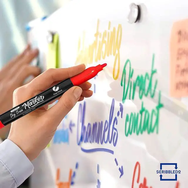 Alt view image 5 of 7 - 4 Magnetic Dry Erase Markers Fine Tip Assorted Classic Colors Low Odor Whiteboard Markers with Eraser Cap Thin Skinny White Board Markers for Adults Students Teachers Art Home & School