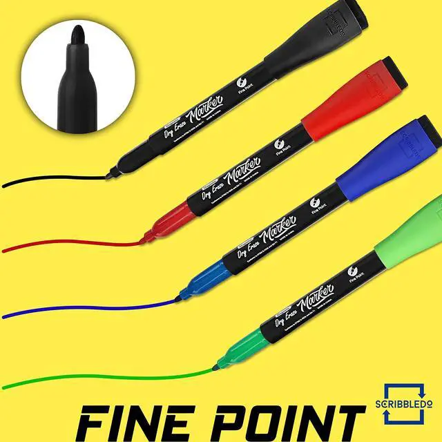 Alt view image 7 of 7 - 4 Magnetic Dry Erase Markers Fine Tip Assorted Classic Colors Low Odor Whiteboard Markers with Eraser Cap Thin Skinny White Board Markers for Adults Students Teachers Art Home & School