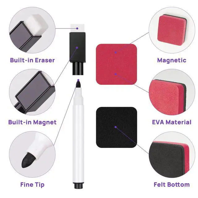Alt view image 2 of 7 - 8 Pcs Magnetic Dry Erase Markers, Chisel Tip, Colorful