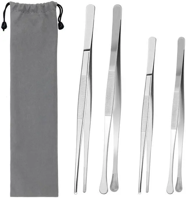 Main image of 2+2Pcs Kitchen Fine Tweezer Tongs, Windspeed Kitchen Cooking Tweezers 12 inch Stainless Steel Tweezer Tongs for Cooking Tweezers 10 Inch for Cooking Repairing,Sea food,BBQ,Multi-use(12 &10 inch)