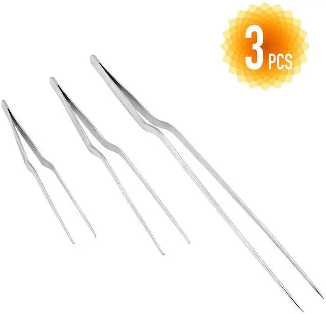 Alt view image 7 of 7 - 3 Pack Stainless Steel Offset Tweezer Culinary, 12" 8" 6" Kitchen Tweezers for Cooking, Chefs Precision Tweezers for Cooking