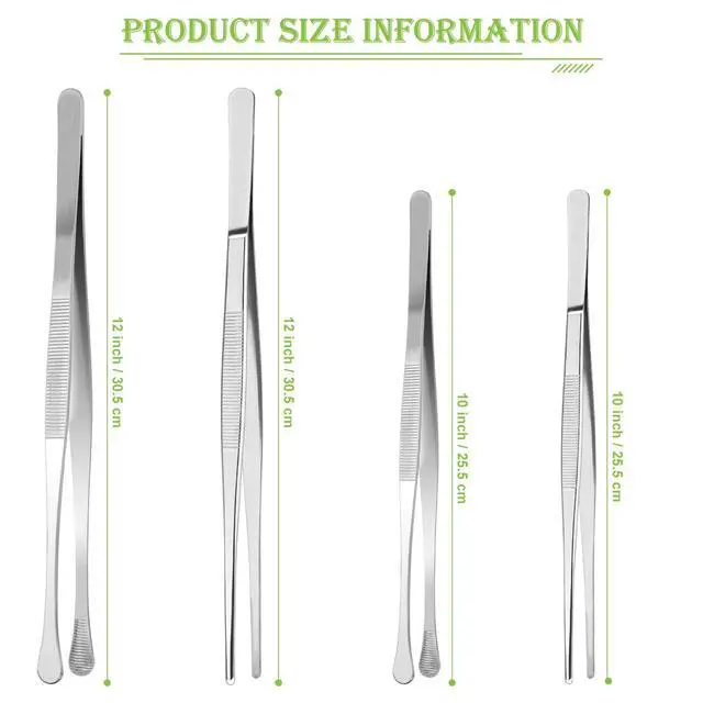 Alt view image 2 of 7 - 2+2Pcs Kitchen Fine Tweezer Tongs, Windspeed Kitchen Cooking Tweezers 12 inch Stainless Steel Tweezer Tongs for Cooking Tweezers 10 Inch for Cooking Repairing,Sea food,BBQ,Multi-use(12 &10 inch)
