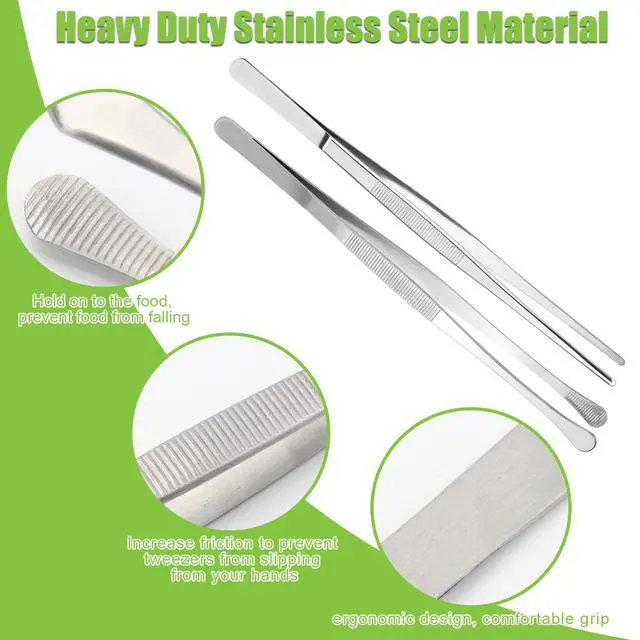 Alt view image 3 of 7 - 2+2Pcs Kitchen Fine Tweezer Tongs, Windspeed Kitchen Cooking Tweezers 12 inch Stainless Steel Tweezer Tongs for Cooking Tweezers 10 Inch for Cooking Repairing,Sea food,BBQ,Multi-use(12 &10 inch)