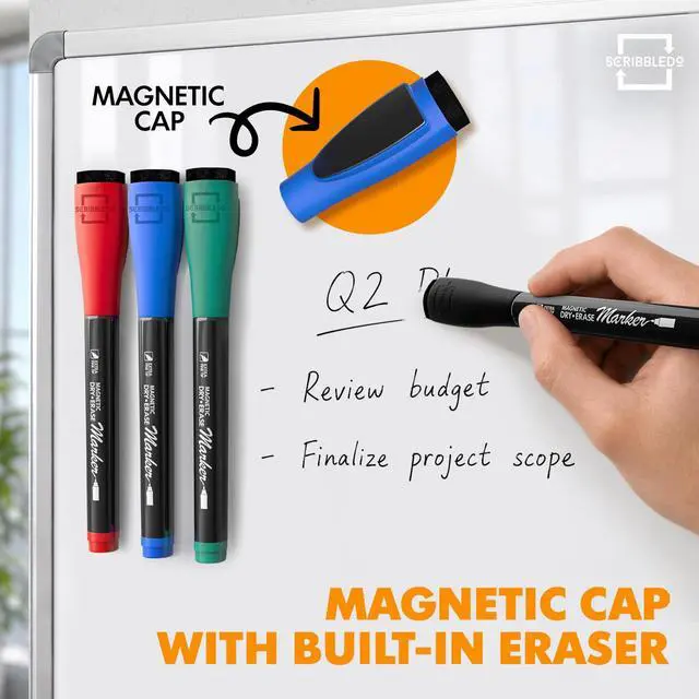 Alt view image 7 of 7 - Colored Dry Erase Markers Extra Fine Tip 4 Pack Low Odor Whiteboard Markers with Eraser & Magnetic Cap, Assorted Colors Thin Skinney for Teacher Classroom Office White Board Marker