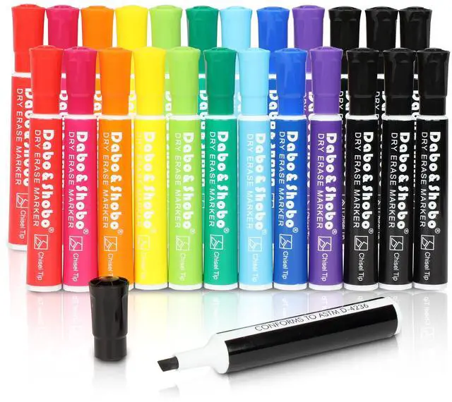 Main image of Dry Erase Markers 24 Pack, 10 Assorted Colors With Low Odor Ink, Chisel Tip, Whiteboard Markers For Office