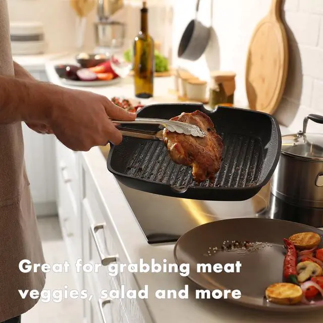 Alt view image 7 of 7 - Seamless Tongs for Cooking, One-Piece Design, Durable Heat Resistant Stainless Steel Tongs for Kitchen, Grill, BBQ, Salad, Dishwasher Safe, Metal Tongs Set (12" & 9")