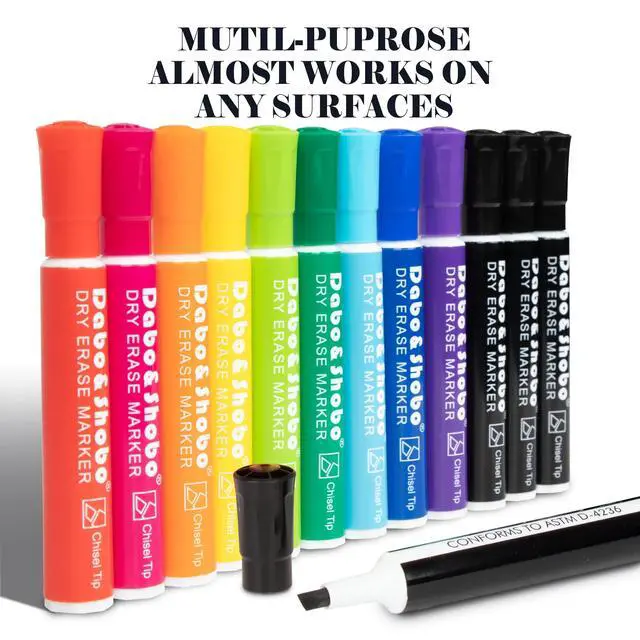 Alt view image 6 of 7 - Dry Erase Markers 24 Pack, 10 Assorted Colors With Low Odor Ink, Chisel Tip, Whiteboard Markers For Office