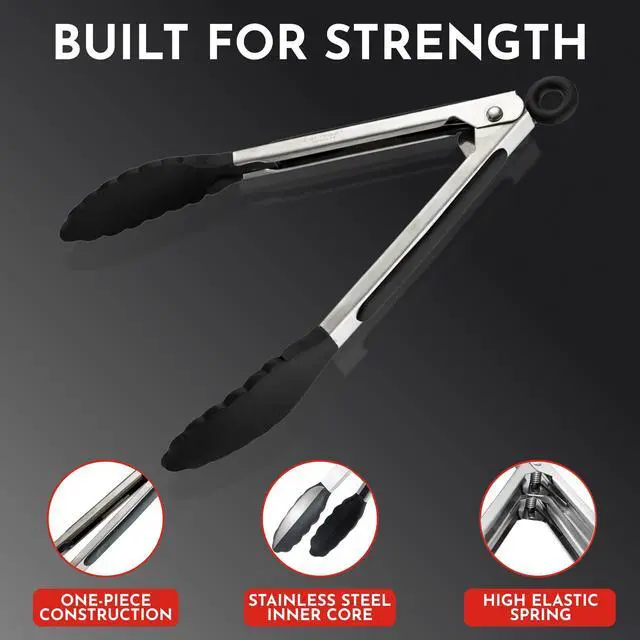 Alt view image 4 of 7 - 12, 9 & 7 Inch Locking Silicone Tongs for Cooking, Set of 3