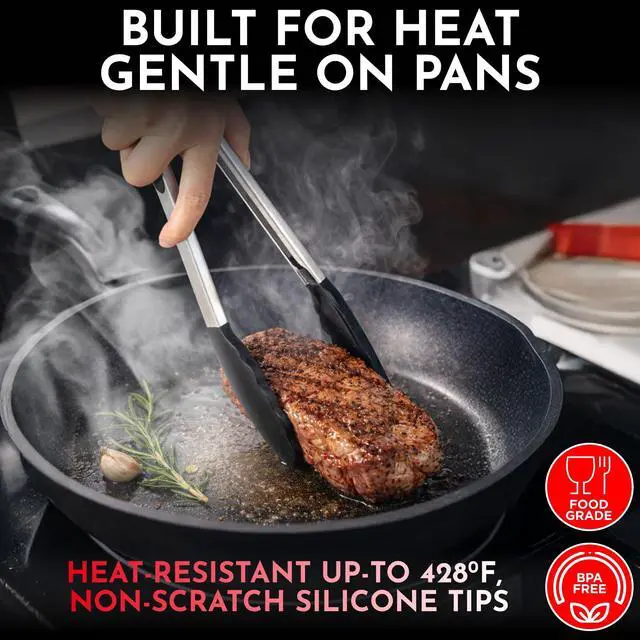Alt view image 5 of 7 - 12, 9 & 7 Inch Locking Silicone Tongs for Cooking, Set of 3