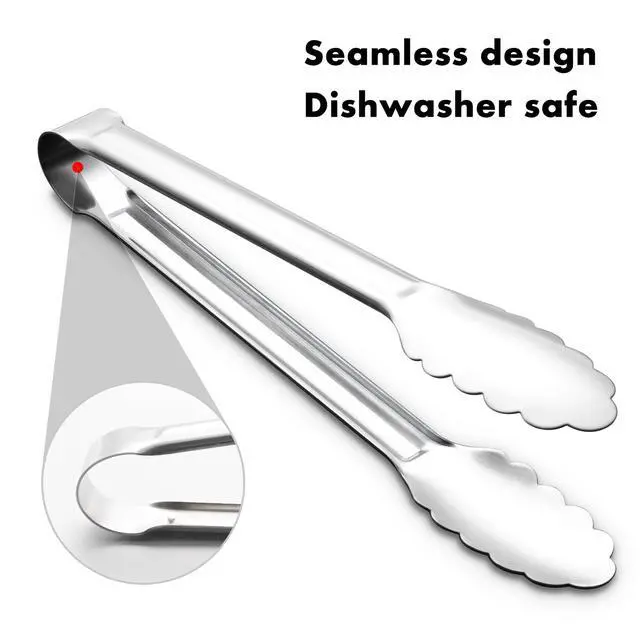 Alt view image 2 of 7 - Seamless Tongs for Cooking, One-Piece Design, Durable Heat Resistant Stainless Steel Tongs for Kitchen, Grill, BBQ, Salad, Dishwasher Safe, Metal Tongs Set (12" & 9")