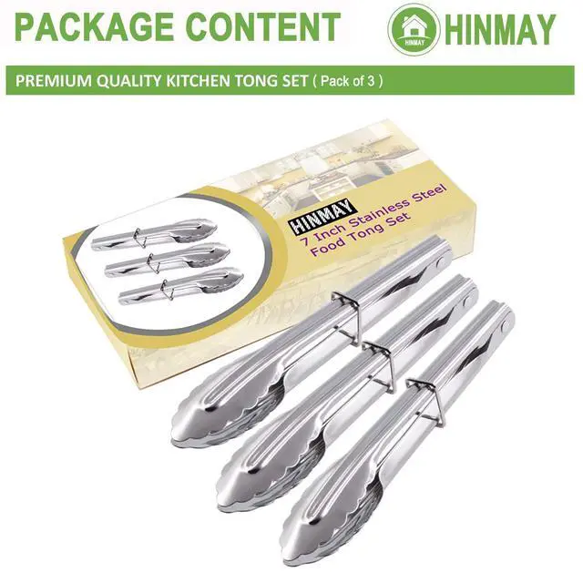 Alt view image 2 of 7 - 7-Inch Small Stainless Steel Serving Tongs, Set of 3 (Silver)