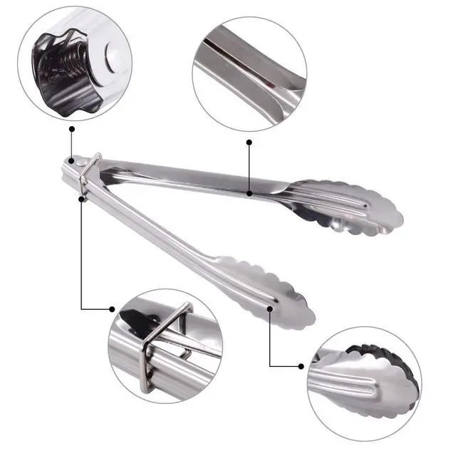 Alt view image 3 of 7 - 7-Inch Small Stainless Steel Serving Tongs, Set of 3 (Silver)
