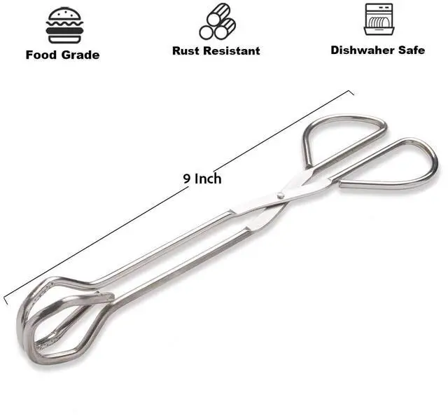 Alt view image 2 of 7 - 9-Inch Heavy Duty Stainless Steel Kitchen Tongs - Comfortable Ergonomic Grip, Scissor Design, Heat Resistant for BBQ and Cooking