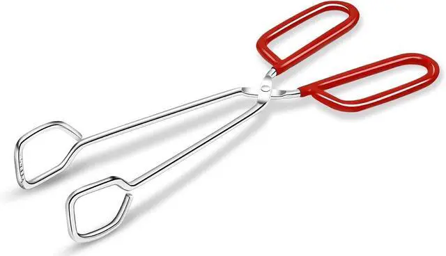 Main image of 10-Inch Heavy Duty Stainless Steel Kitchen Tongs - Non-Slip Comfortable Red Grip, Scissor Design, Heat Resistant for BBQ and Cooking