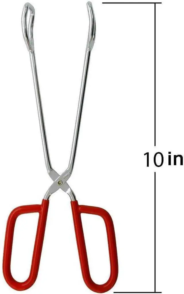 Alt view image 2 of 6 - 10-Inch Heavy Duty Stainless Steel Kitchen Tongs - Non-Slip Comfortable Red Grip, Scissor Design, Heat Resistant for BBQ and Cooking