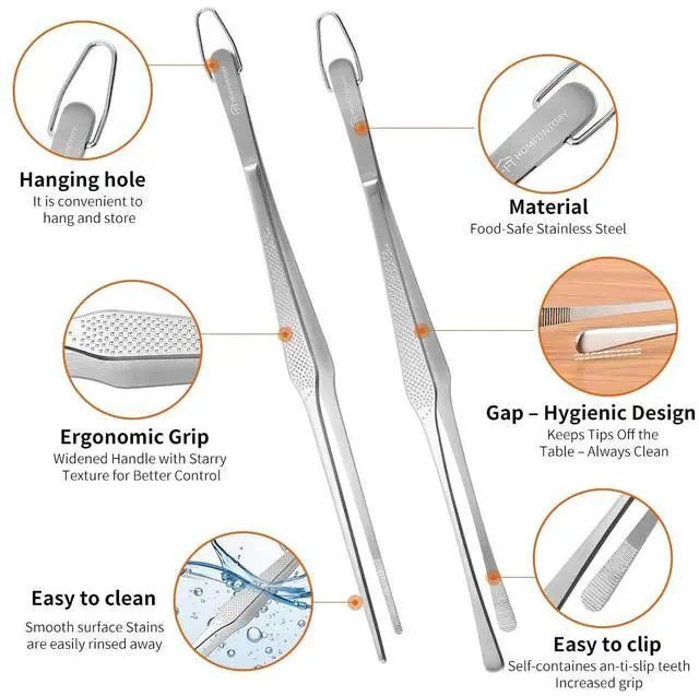 Alt view image 3 of 7 - Homfuntory Stainless Steel Cooking Tweezers, 12-Inch Precision Kitchen Tweezers with Star Dot Texture, Wider Grip & Elevated Tips | Galaxy Grip Series, 2 Pcs (Silver)