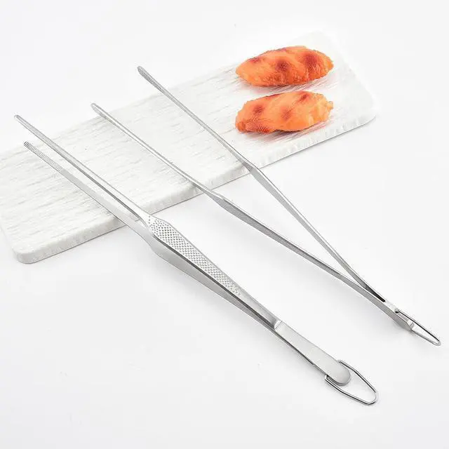 Alt view image 4 of 7 - Homfuntory Stainless Steel Cooking Tweezers, 12-Inch Precision Kitchen Tweezers with Star Dot Texture, Wider Grip & Elevated Tips | Galaxy Grip Series, 2 Pcs (Silver)