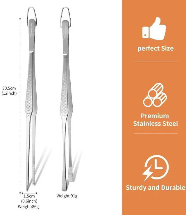 Alt view image 2 of 7 - Homfuntory Stainless Steel Cooking Tweezers, 12-Inch Precision Kitchen Tweezers with Star Dot Texture, Wider Grip & Elevated Tips | Galaxy Grip Series, 2 Pcs (Silver)
