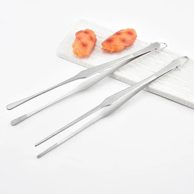 Alt view image 5 of 7 - Homfuntory Stainless Steel Cooking Tweezers, 12-Inch Precision Kitchen Tweezers with Star Dot Texture, Wider Grip & Elevated Tips | Galaxy Grip Series, 2 Pcs (Silver)