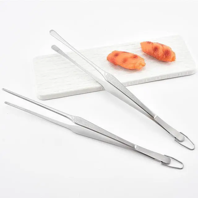 Alt view image 6 of 7 - Homfuntory Stainless Steel Cooking Tweezers, 12-Inch Precision Kitchen Tweezers with Star Dot Texture, Wider Grip & Elevated Tips | Galaxy Grip Series, 2 Pcs (Silver)