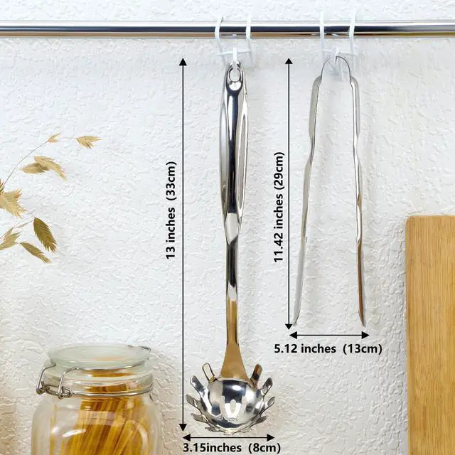 Alt view image 2 of 7 - Spaghetti Spoon and Spaghetti Tong 2-Piece Set, 13-Inch Non-Stick Spaghetti Fork and 11.4-Inch Kitchen Tong, Easy Storage and Cleanup, Ergonomic Design, Stainless Steel