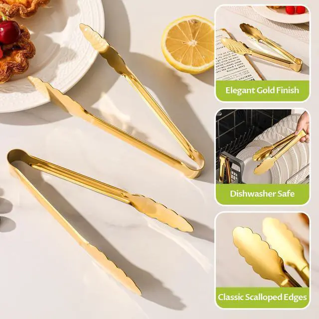 Alt view image 2 of 7 - Gold Serving Tongs, 6-Pack 7-Inch Stainless Steel Buffet Tongs
