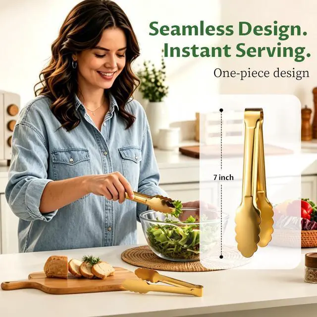 Alt view image 3 of 7 - Gold Serving Tongs, 6-Pack 7-Inch Stainless Steel Buffet Tongs
