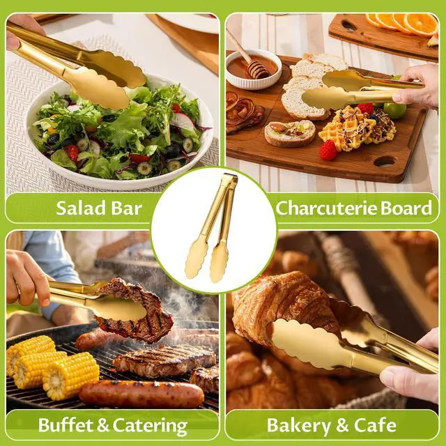 Alt view image 5 of 7 - Gold Serving Tongs, 6-Pack 7-Inch Stainless Steel Buffet Tongs