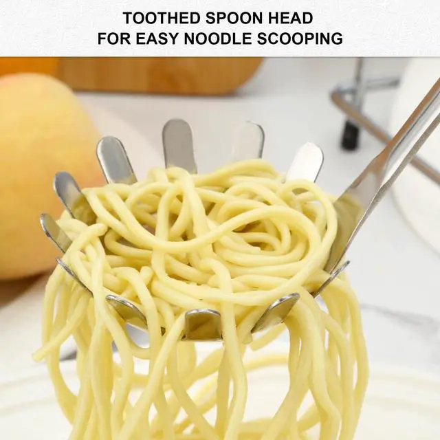Alt view image 6 of 7 - Spaghetti Spoon and Spaghetti Tong 2-Piece Set, 13-Inch Non-Stick Spaghetti Fork and 11.4-Inch Kitchen Tong, Easy Storage and Cleanup, Ergonomic Design, Stainless Steel