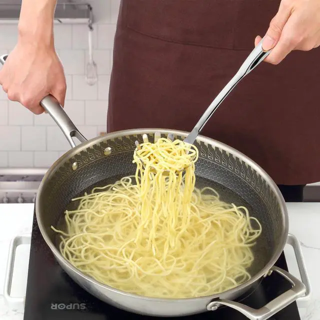 Alt view image 7 of 7 - Spaghetti Spoon and Spaghetti Tong 2-Piece Set, 13-Inch Non-Stick Spaghetti Fork and 11.4-Inch Kitchen Tong, Easy Storage and Cleanup, Ergonomic Design, Stainless Steel