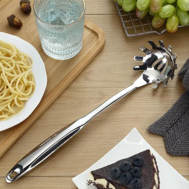 Alt view image 4 of 7 - Spaghetti Spoon and Spaghetti Tong 2-Piece Set, 13-Inch Non-Stick Spaghetti Fork and 11.4-Inch Kitchen Tong, Easy Storage and Cleanup, Ergonomic Design, Stainless Steel