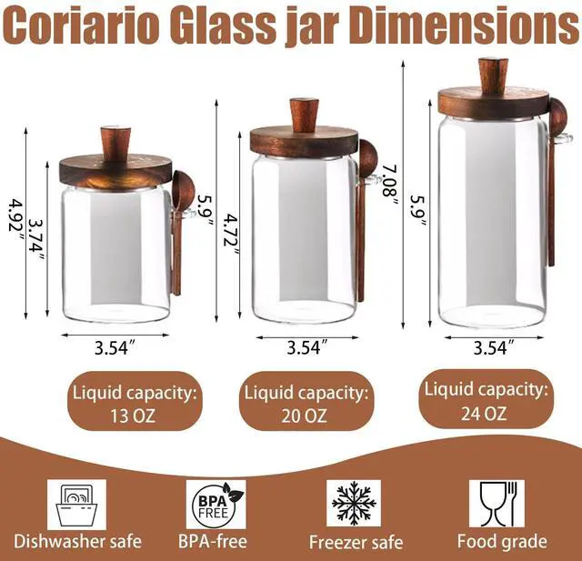 Alt view image 2 of 6 - 13 OZ Glass Jar with Lid and Spoon Airtight Glass Sugar Container Wide Mouth Clear Glass Coffee Storage Canister for Food Tea