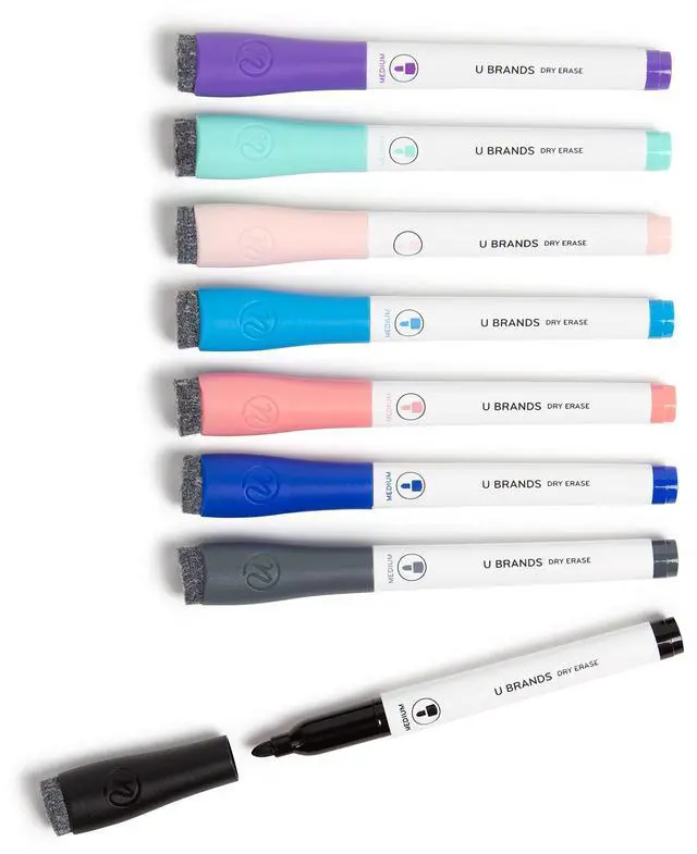 Main image of Fine Tip Dry Erase Markers with Eraser, Low Odor Whiteboard Markers Fine Tip, Assorted Bright Colors, Set of 8