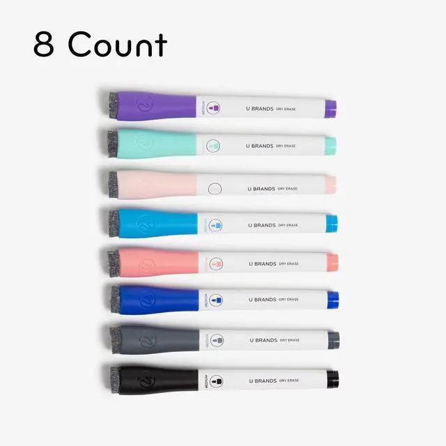 Alt view image 2 of 7 - Fine Tip Dry Erase Markers with Eraser, Low Odor Whiteboard Markers Fine Tip, Assorted Bright Colors, Set of 8