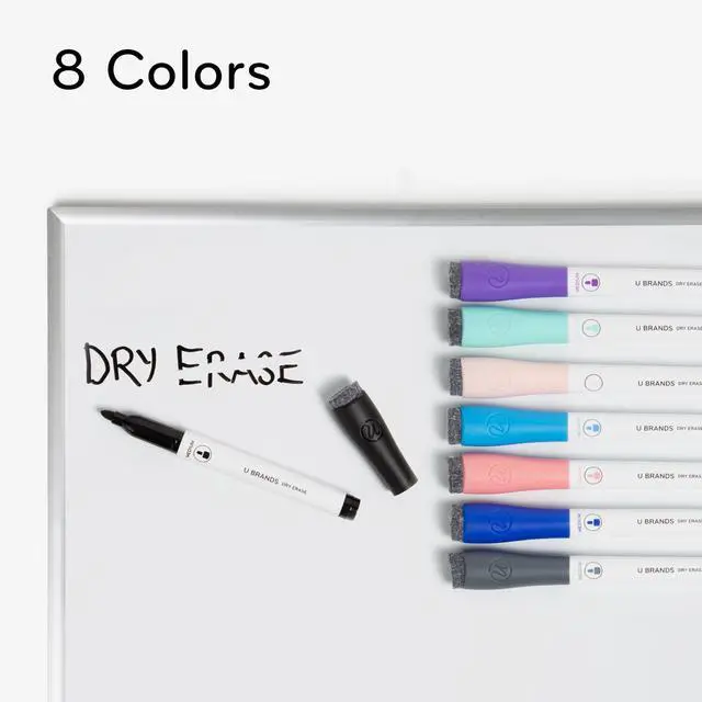 Alt view image 3 of 7 - Fine Tip Dry Erase Markers with Eraser, Low Odor Whiteboard Markers Fine Tip, Assorted Bright Colors, Set of 8
