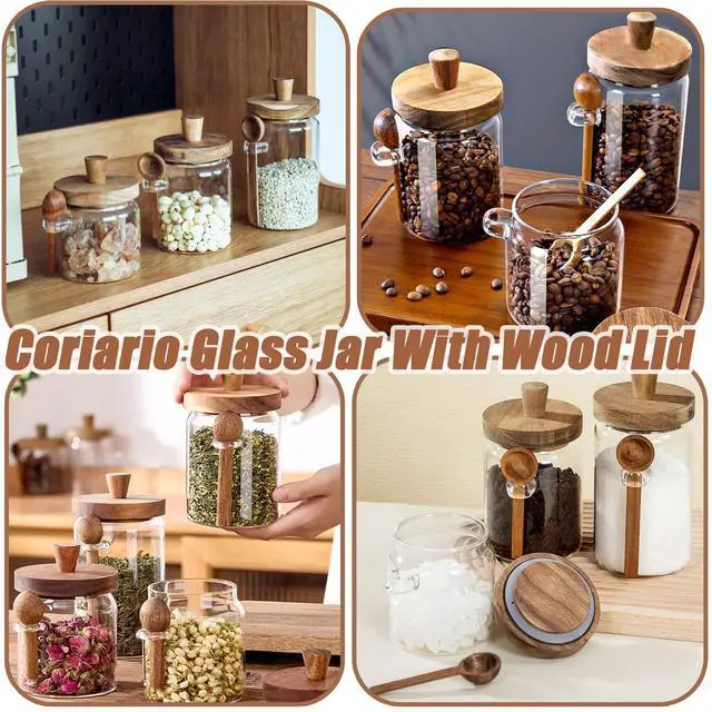 Alt view image 5 of 6 - 13 OZ Glass Jar with Lid and Spoon Airtight Glass Sugar Container Wide Mouth Clear Glass Coffee Storage Canister for Food Tea