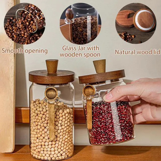 Alt view image 6 of 6 - 13 OZ Glass Jar with Lid and Spoon Airtight Glass Sugar Container Wide Mouth Clear Glass Coffee Storage Canister for Food Tea