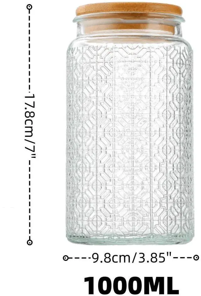 Alt view image 2 of 7 - Glass Jar with Airtight Bamboo Lid, 35oz Vintage Glass Kitchen Storage Counter Sealed Jar, Decorative Glass Food Storage Containers for Candy, Flour, Oats, Coffee Bean(Window Grilles)