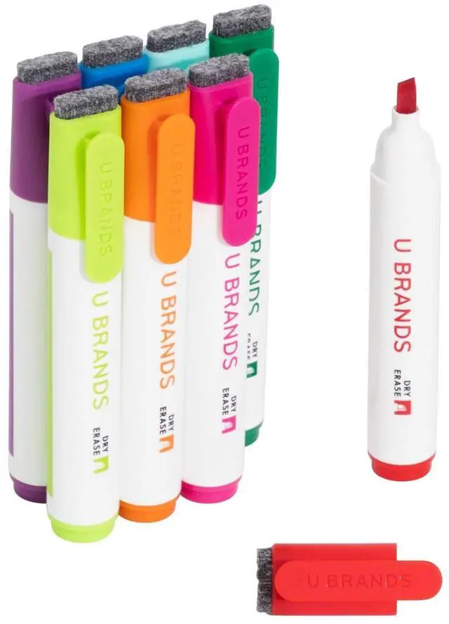 Main image of Dry Erase Markers Chisel Tip Set, 8 Pack, Assorted Colors, Whiteboard Pens with Chisel Point and Built In Eraser Caps, Low Odor Ink, Dry Erase Markers For Classroom, Office, Or Home