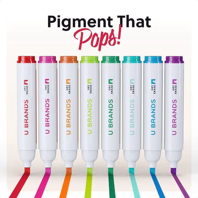 Alt view image 4 of 6 - Dry Erase Markers Chisel Tip Set, 8 Pack, Assorted Colors, Whiteboard Pens with Chisel Point and Built In Eraser Caps, Low Odor Ink, Dry Erase Markers For Classroom, Office, Or Home