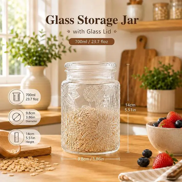 Alt view image 2 of 7 - Glass Jars With Airtight Lid, 23.7 floz Airtight Jar for Brown Sugar, Sunflower Design Storage Container for Candy, Coffee, Cookie, Tea, Salt, Bath Salt