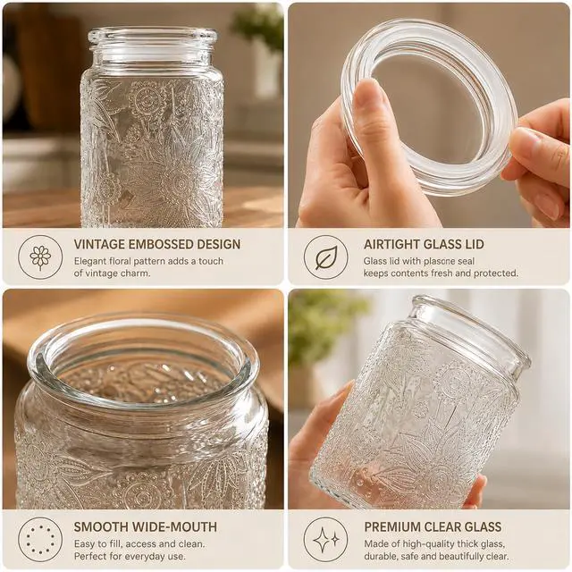 Alt view image 5 of 7 - Glass Jars With Airtight Lid, 23.7 floz Airtight Jar for Brown Sugar, Sunflower Design Storage Container for Candy, Coffee, Cookie, Tea, Salt, Bath Salt